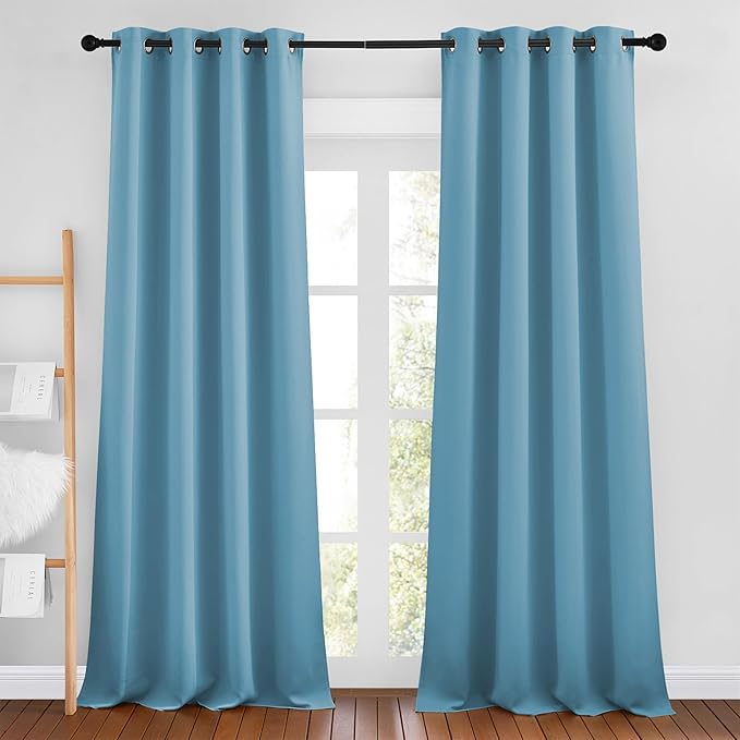 NICETOWN Room Darkening Curtain Panels - Home Fashion Ring Top Thermal Insulated Room Darkening Curtains for Bedroom/Living Room (2 Panels, 46" Wide by 90" Long, Teal Blue)