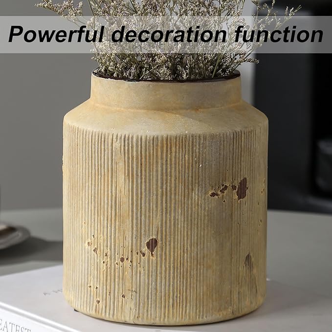Farmhouse Vase for Home Decor, Vintage Rustic Terracotta Flower Vase Suitable for Home Decor, Living Room, Shelf, Dining Table. 7IN （Earthy Yellow） ZSHLXM