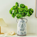 Enra Tall Vintage Blue and White Ceramic Vase with Handle, 11.2 Inch Chinoiserie Decorative Floral Vase, Large Rustic Ceramic Vase for Living Room, Office, Bookshelf, Home Decor