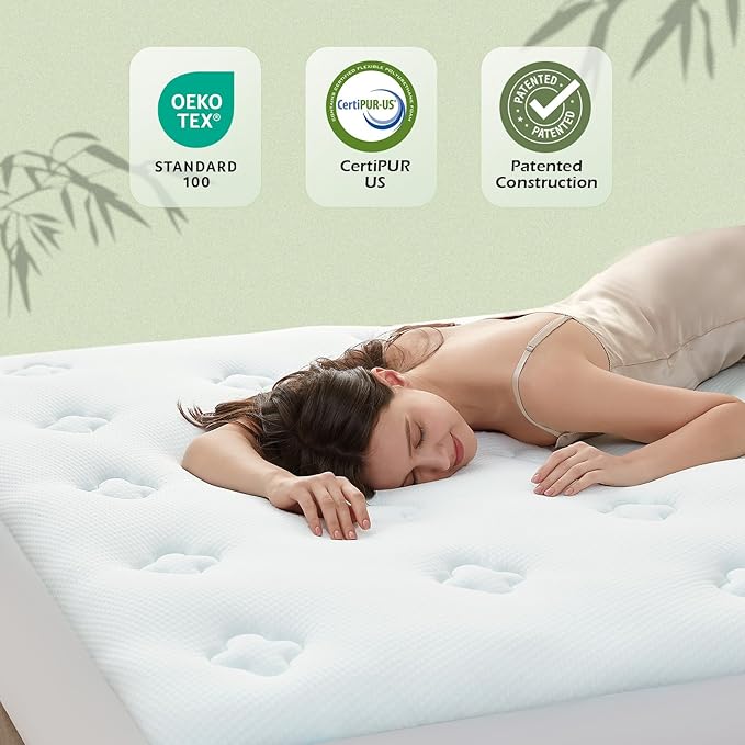 Hansleep Queen Mattress Topper Viscose Derived from Bamboo, Memory Foam Pillow Top Mattress Topper Queen with Deep Pocket, Breathable Mattress Pad for Back Pain Relief, 60" x80", White