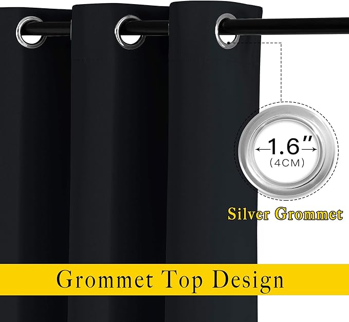 NICETOWN Patio Blackout Curtain Panels - Thermal Insulated Grommet Blackout Drapes Light Blinds Room Darkening Window Treatments for Villa/Cottage (2 Panels, W46 x L90, Black)