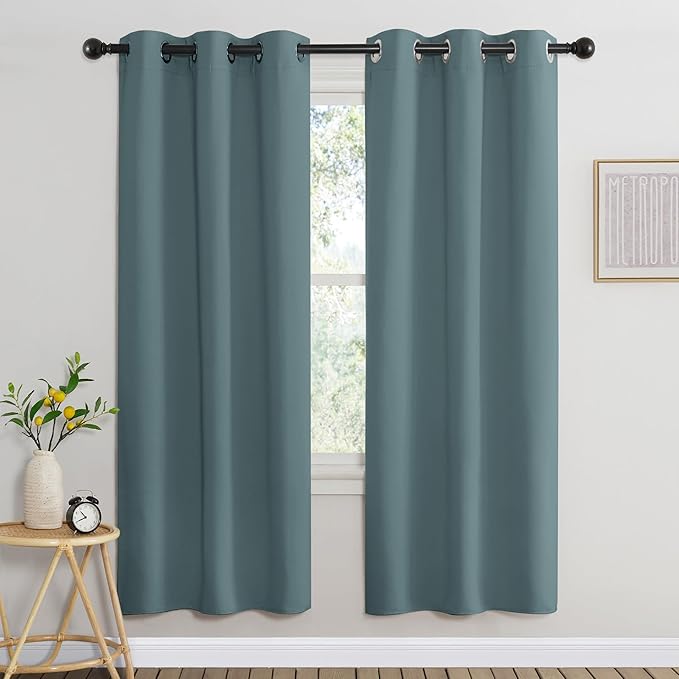 NICETOWN Greyish Blue Bedroom Curtains 72 inches Long, Grommet Blackout Thermal Insulated Window Treatment Room Darkening for Bedroom/Home Office, 2 Panels, W37 x L72