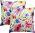 Spring Summer Throw Pillow Covers - Watercolor Flowers Pillow Covers 22x22 Inch Set of 2 Floral Pillowcase Botanical Blossom Cushion Cover for Couch Sofa Garden Patio