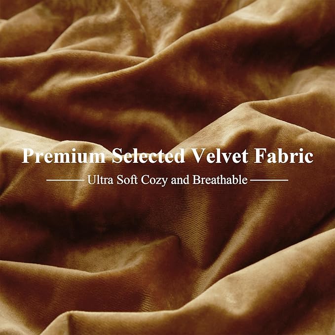 Ivellow Crushed Velvet Comforter Set Queen Size - 5pcs Luxury Bedding Set with 1 Comforter, 2 Pillow Shams, 2 Euro Shams - Ultra Soft, Breathable, Cozy Flannel - Harvest Gold