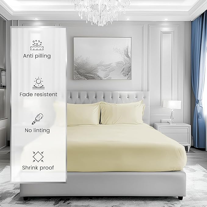 CHATEAU HOME COLLECTION 100% Cotton Sheets Queen Size - 1000 Thread Count Luxury Sateen Weave- 15" Deep Pocket Queen Sheet Set- Machine Washable Fade Restistant- Semolina