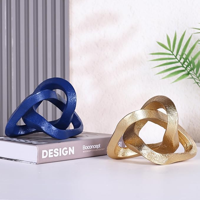 Infinity Knot Sculpture Blue Knot Decor Object, Abstract Knick Knacks Coffee Table Modern Statue, Navy Blue Sculpture for Home Living Room Table Ornaments and TV Stand Bookshelf Decorative