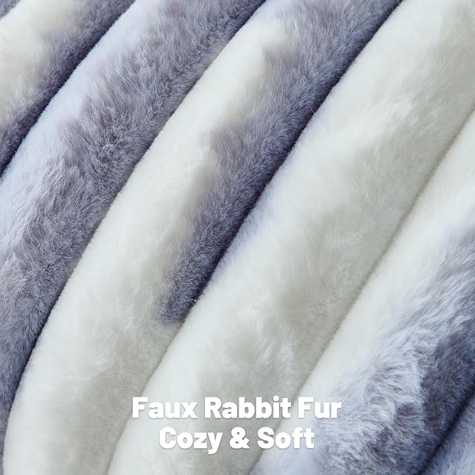 FUTEI Light Purple Decorative Throw Pillow Covers 18x18 Inch Set of 2, Soft Tie-Dye Faux Rabbit Fur Striped Texture Cushion Case, Modern Home Decor for Couch Bed Living Room