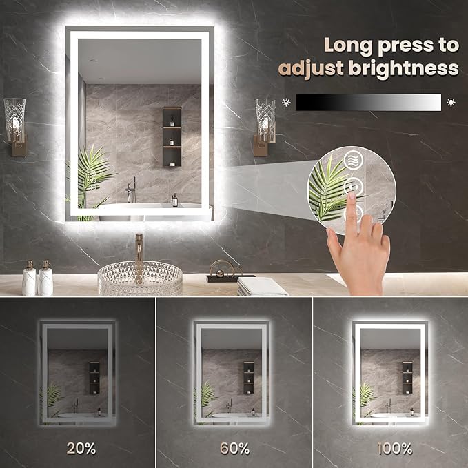 24"X36" LED Bathroom Mirror with Front Lights and Backlit, Anti-Fog, Dimmable, Shatter-Proof Tempered Glass, Lighted Bathroom Vanity Mirror for Wall with 3 Colors, Memory Function