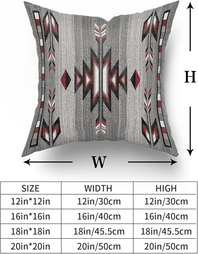 Giwawa Southwestern Throw Pillow Covers, Red Gray Black Native American Pillow Cases Set of 2, Ethnic Tribal Geometric Square Cotton Cushion Covers for Sofa Porch Bedding Patio Decor, 20x20 Inch