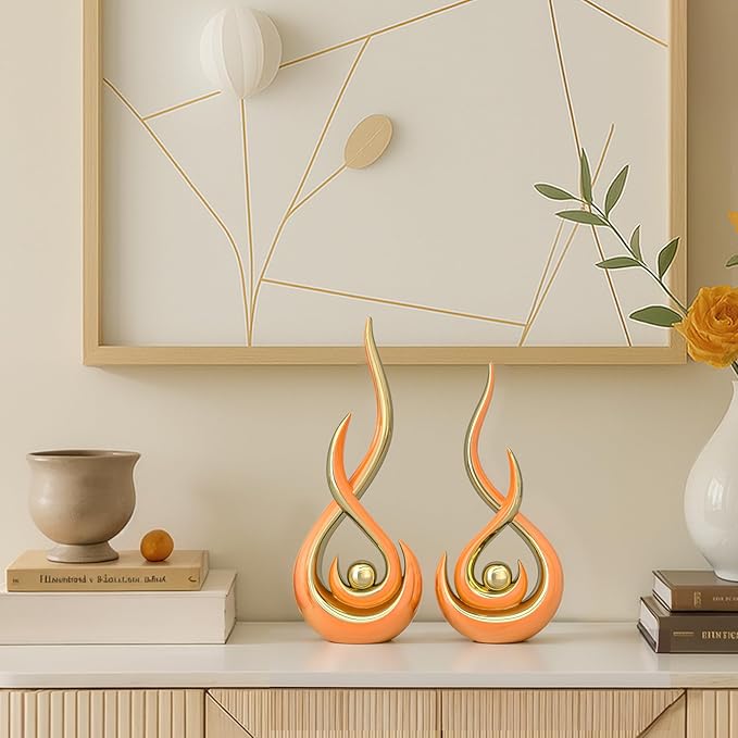 Orange Modern Abstract Art Home Decor Accent,Contemporary Statues Coffee Table Decor for Living Room,Table Centerpieces for Dining Room,Ceramic Sculptures Knick Knacks for TV Stand Show Piece (Orange)