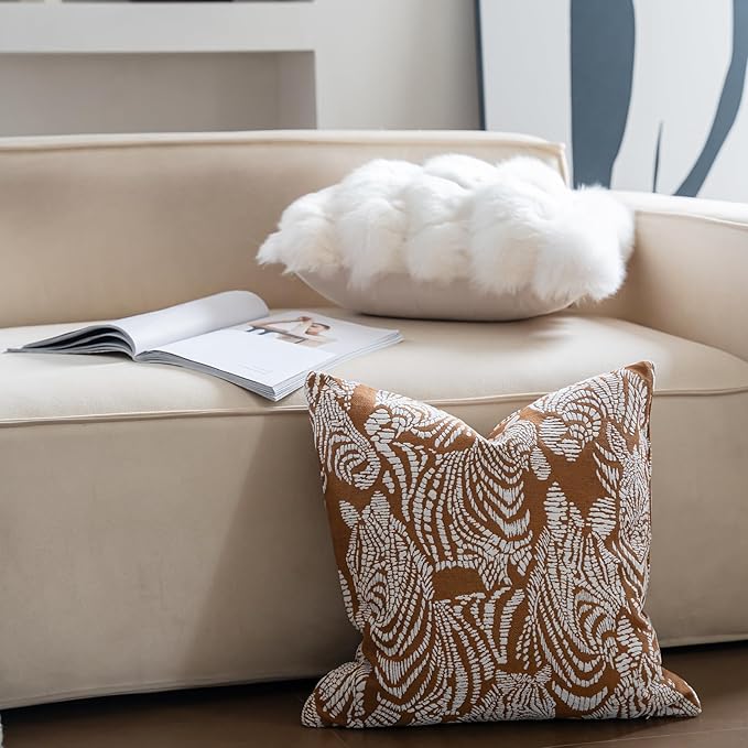 Premium Throw Pillow Covers 22x22 Inches - Tawny Birch Zebra Chenille Jacquard Embroidery Decorative Couch Pillow Covers for Living Room Bedroom Sofa Home Décor
