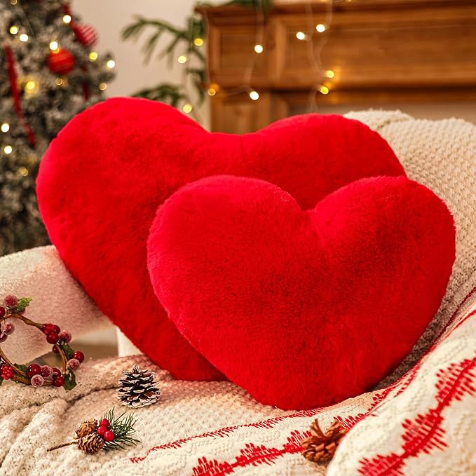 YRXRUS Heart Pillow, Red Heart Pillows, Love Pillow Gifts, 14X17 Inch Large Heart Shaped Pillows, Faux Rabbit Fur Coquette Room Decor Throw Pillows, Living, Bedroom