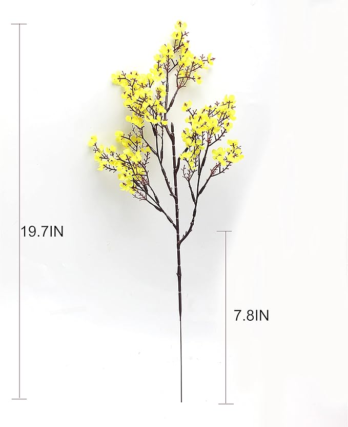 JAKY-Global Babys Breath Fabric Cloth Artificial Flowers 20 Bundle European Fake Silk Plants Decor Wedding Party Decoration Bouquets Real Touch DIY Home Garden (Yellow, 20 Bundles)