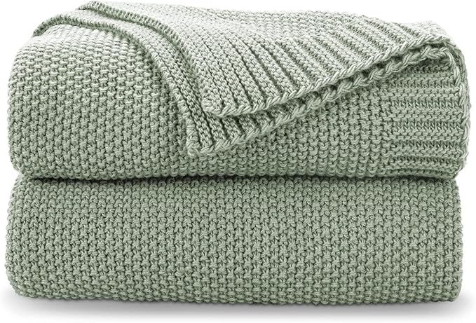 CozeCube Sage Green Throw Blanket for Couch, Soft Cozy Cable Knit Throw for Bed Sofa Living Room, Lightweight Warm Decorative Farmhouse Christmas Blanket, 60"x80", Sage Green