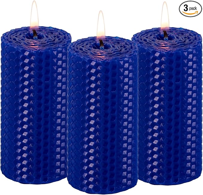 KONNI Beeswax Blue Pillar Candles Set of 3, 2"x 4" Unscented Pillar Candles Bulk, 20 Hours Long Burning Candles, Smokeless&Dripless Large Round Candle for Wedding, Decoration, Parties, Spas, Dinner