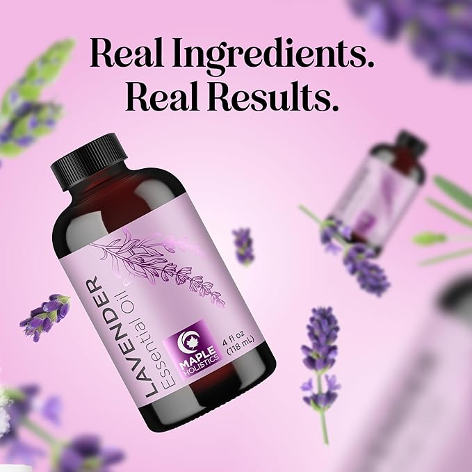 Pure Lavender Essential Oil - Lavender Oil for Hair Skin and Nails Plus Aromatherapy Diffusers Humidifiers Linens and Baths for at Home Spa Self Care - Premium Grade Non-GMO in Glass Bottle (4 Fl Oz)