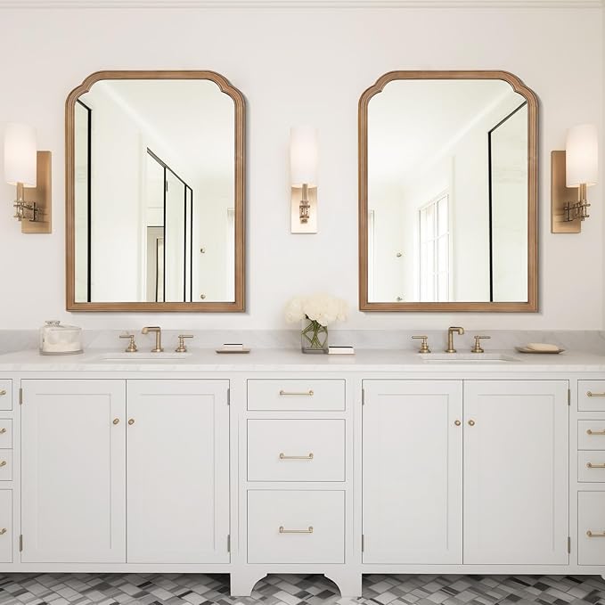 WallBeyond 30" x 40" Wood Bathroom Mirror for Wall Mounted, Rustic Rounded Corner Vanity Mirror for Entryway, Living Room or Bedroom Home Decorative [30" x 40" Honey-Colored]