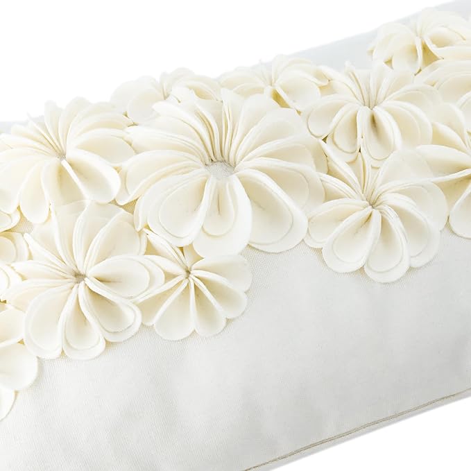 KINGROSE 3D Handmade Flowers Decorative Throw Pillow Cover Solid Velvet Artistic Cushion Covers Home Decor Pillow Case for Sofa Couch Chair 12 x 20 Inches Cream Velvet