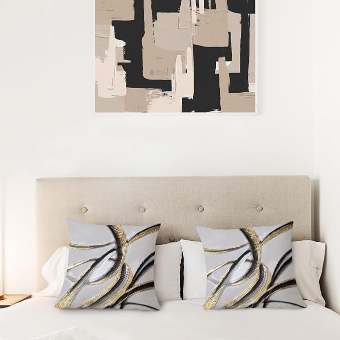 Black Gold Pillow Covers, Abstract Black and Gold Pillow Covers 18x18 Set of 2, Modern Boho Home Decor, Black and Gold Pillows Decorative Throw Pillows for Couch Living Room Bedroom
