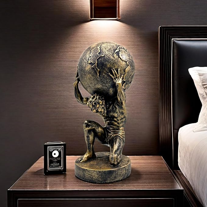 FUNSXBUG 11 Inch Large Atlas Holding World Greek God Statue Sculpture Collectible Figurine Home Decor Living Room Desktop Decoration Bronze