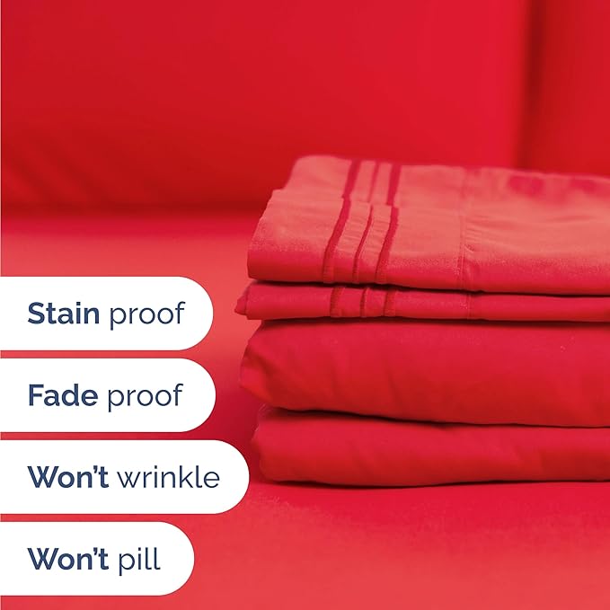 Twin Size 3 Piece Sheet Set - Comfy Breathable & Cooling Bed Sheets Set - Hotel Luxury Bedding for Women, Men, Kids, Teens, Boys and Girls - Deep Pockets, Ultra-Soft & Wrinkle Free - Oeko-Tex - Red