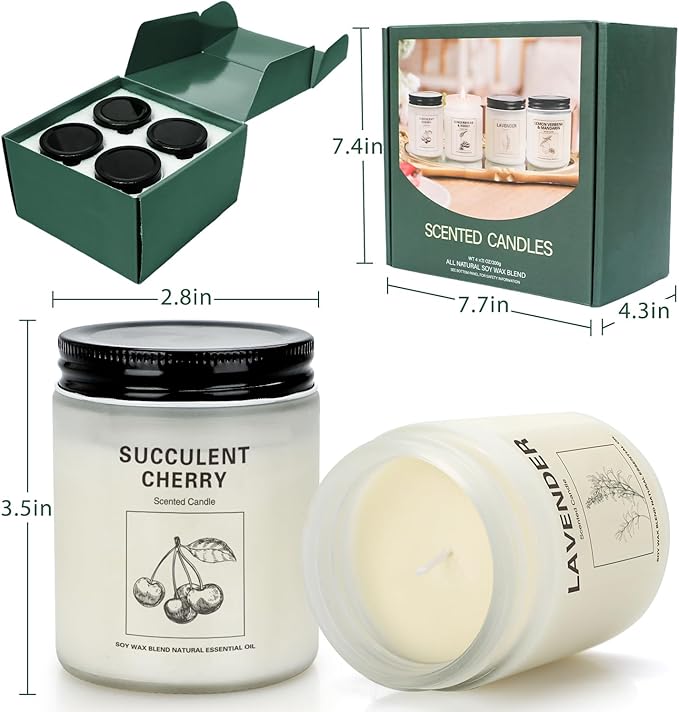 Scented Candles Sets, Candles for Home Scented,Made with Natural Soy Wax & Essential Oils, 35 Hour Burn Time,4 x 7.1 Oz Aromatherapy Candle Gifts for Christmas Birthday Women Mom Best Friends.