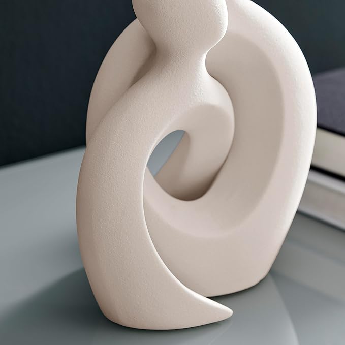 Danya B. Hans Cream Abstract Intersecting Circle Tender Couple Decorative Accent Matte Ceramic Sculpture Figure