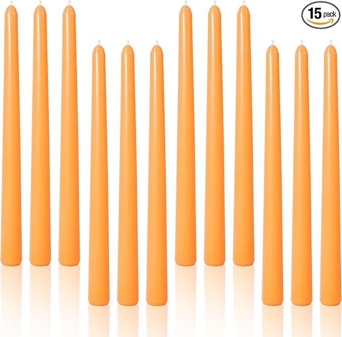 Viyffo Taper Candles 10 Inch – 12 Pack Mild Orange, Dripless, Unscented, Smokeless – 8 Hour Burn – Tall Candlesticks for Wedding, Dinner, Holiday, Party, Home Decor