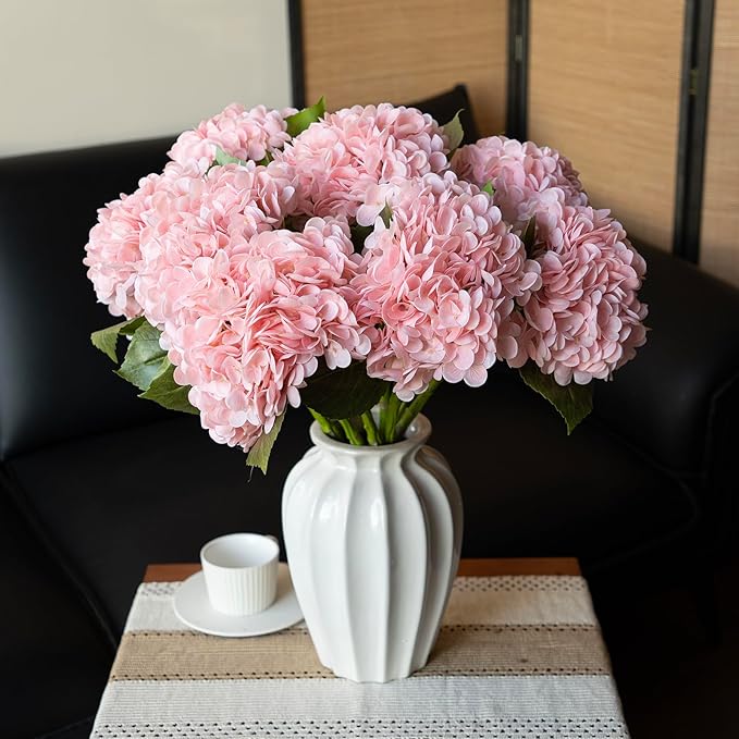 3PCS 22 inch Realistic Artificial Hydrangea Large Real Touch Flowers Artificial Flowers Dry Flowers Outdoor Wedding Christmas Office Family Party Living Room Table Decoration (Pink)