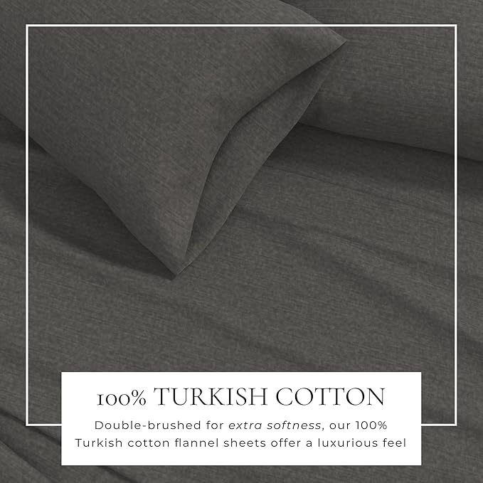 Flannel Sheet Set Full Size - Heathered Cotton Blend, Double-Brushed, Winter Bed Sheets - Ultra-Soft, Cozy, 4-Piece Rustic Bedding Set (Heathered Dark Grey)