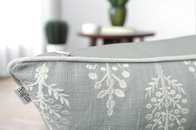 Chandni Paiseley Embroiderd Decorative Square Accent Throw Pillow Cover - Sofa, Chair, Couch, Bedroom, Living Room, Farmhouse Home Decor - 18x18 Inches-Robins Egg