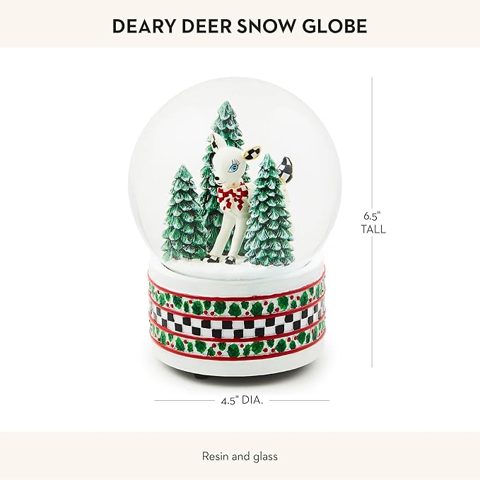 MACKENZIE-CHILDS Christmas Snow Globe and Music Box, Unique Musical Snow Globe Christmas Decoration, Deary Deer