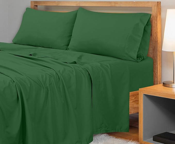 Royale Linens 300 Thread Count 100% Long Staple Combed Cotton Flat Sheet - Super Soft- Top Sheets- Twin Flat Sheet Sold Separately - Breathable, Cool & Crisp Percale Sheets Only (Twin, Hunter Green)