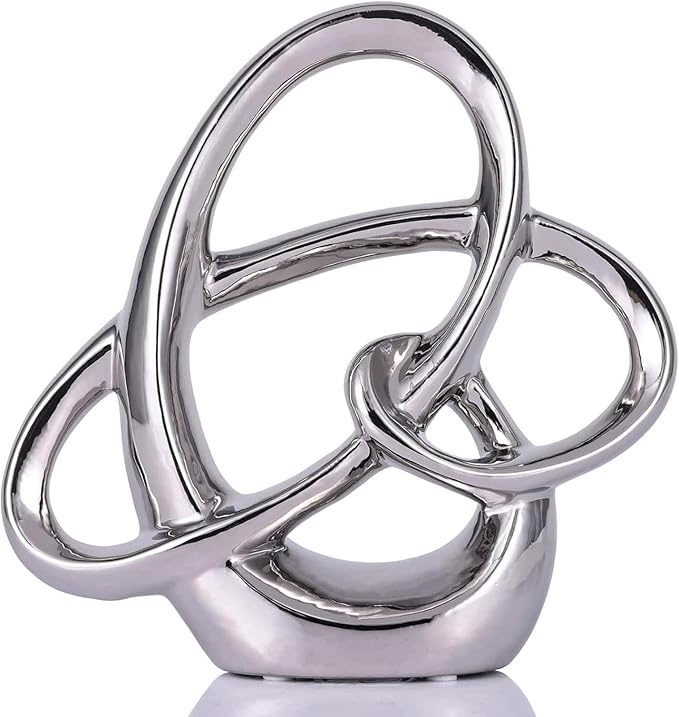 Modern Silver Ceramic Statue – 8.66in Abstract Art Sculpture for Dining Table Decorations, Home Decor Accents for Shelf, Mantel, Office or Living Room Centerpieces