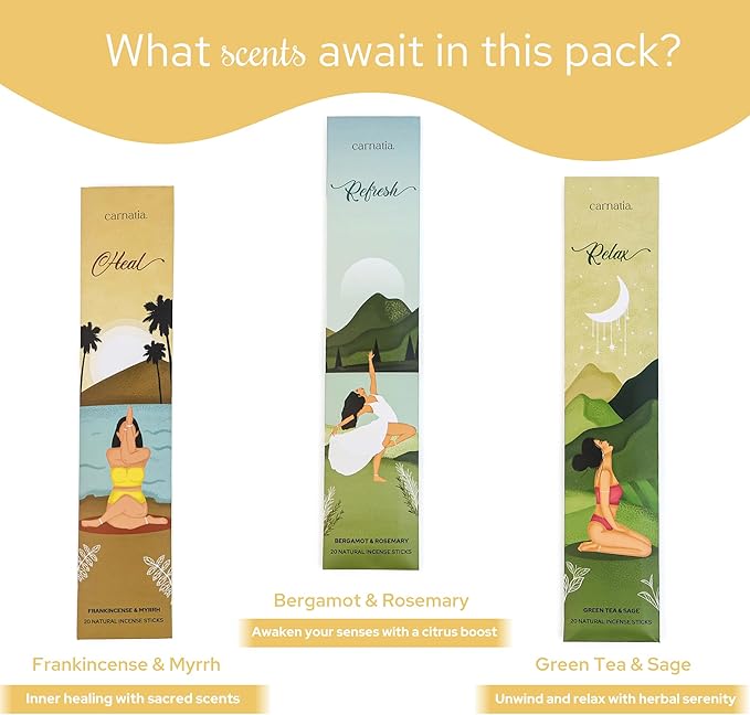 Carnatia Meditation Incense Sticks – Set of 6 Calming Scents for Mindfulness, Focus & Self-Care | Purifying Aromas for Spiritual Wellness, Inner Peace & Healing Rituals!
