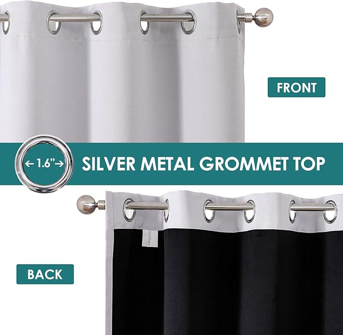 ChrisDowa 100% Blackout Curtains for Bedroom with Black Liner, 2 Thick Layers Total Blackout Thermal Insulated Grommet Window Curtains 2 Panels Set (Greyish White, 52 x 54 Inch)