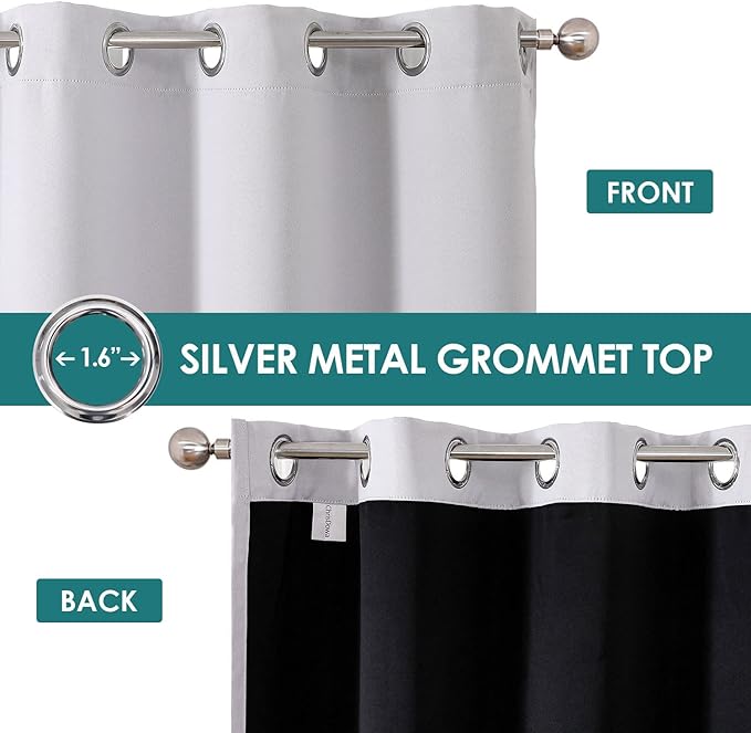 ChrisDowa 100% Blackout Curtains for Bedroom with Black Liner, 2 Thick Layers Total Blackout Thermal Insulated Grommet Window Curtains 2 Panels Set (Greyish White, 52 x 45 Inch)
