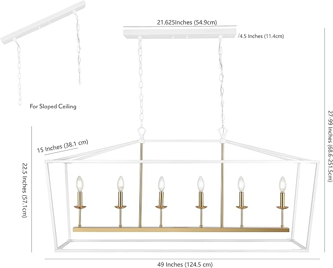 JONATHAN Y JYL7439E Pagoda 49" 6 Light Linear Classic Traditional Metal LED Pendant Farmhouse Dining Room Living Room Kitchen Foyer Bedroom Hallway, 49 in, White/Brass Gold