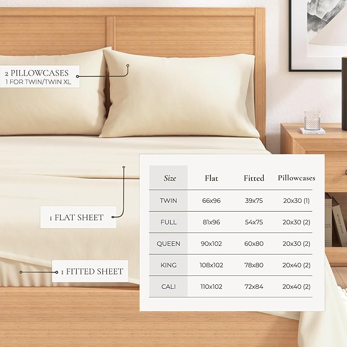 Great Bay Home Flannel Sheet Set King Size - 100% Turkish Cotton, Double-Brushed, Winter Bed Sheets - Ultra-Soft, Cozy, 4-Piece Bedding Set (Pristine Ivory)