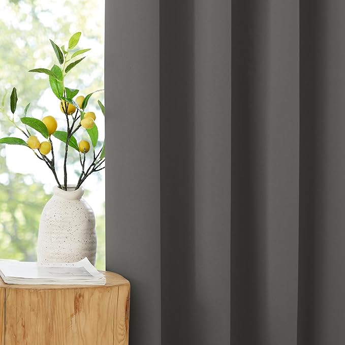 NICETOWN 100% Blackout Curtains for Living Room 96 inches Long, Grommet Thermal Insulated Window Treatment Lightweight Travels Portable Shades for Bedroom/Kids Room, Dark Grey, W52 x L96