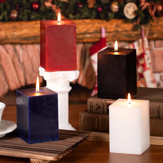 KONNI Square White Pillar Candles Set of 3, 2.8"x 4" Unscented Pillar Candles Bulk, 30 Hours Long Burning Candles, Smokeless&Dripless Large Candle for Wedding, Home Decoration, Parties, Spas, Dinner