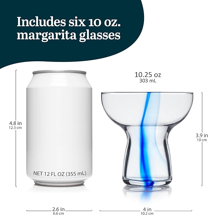 Libbey Blue Ribbon Stemless Margarita Glasses, Shallow Bowl Lightweight Margarita Glasses Set of 6, Margarita Set for Parties