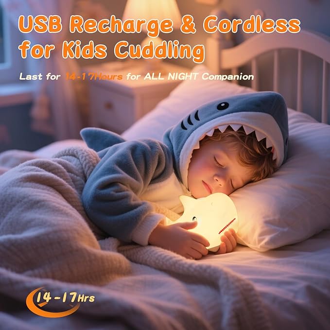 ZKLiLi Shark Night Light, Cute Silicon Night Light for Kids, Nightlight with Remote，Portable Recharge Nightlight for Kid Room,Funny Gifts Stuff for Boys Girls Baby