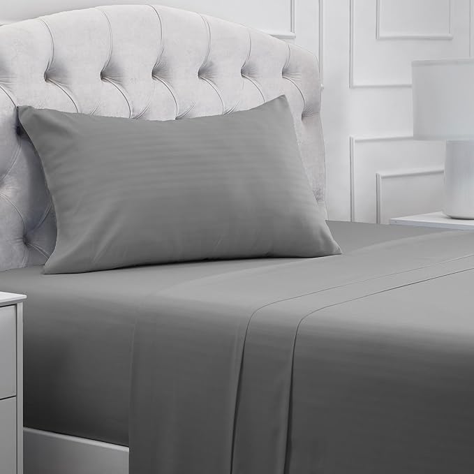 Mellanni Twin Sheets Set - 3 PC Iconic Collection Bedding - Hotel Luxury, Extra Soft, Cooling Bed Sheets - Wrinkle, Fade, Stain Resistant (Twin, Striped Gray/Silver)