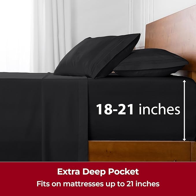 Mellanni Extra Deep Full Sheets - 4 PC Iconic Collection Bedding - Hotel Luxury, Ultra Soft, Cooling Bed Sheets - Wrinkle, Fade, Stain Resistant (Full, Black)
