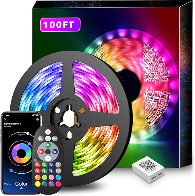 Nexillumi Led Lights for Bedroom 100ft Music Sync Color Changing Led Strip Lights Smart with Remote and App Control Built-in Mic for Party Home Room Decor Luces LED para Cuarto