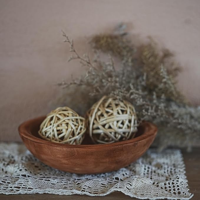 Hand Carved Wooden Decorative Bowl for Home Entryway Decor, Wood Centerpiece Bowl for Coffee Table Decor, Wood Dough Bowl for Farmhouse Decor (Mahogany)