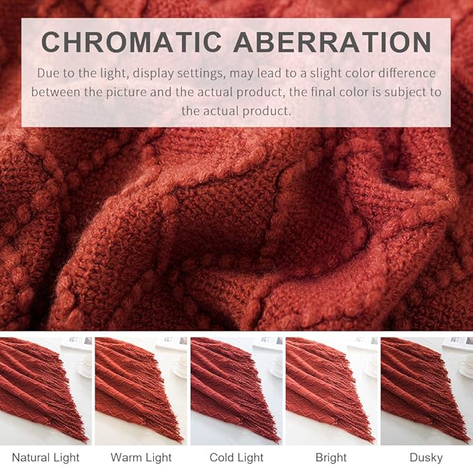 BOURINA Rust Throw Blanket 50x60 Inches Throw Textured Solid Soft Sofa Throw Couch Knitted Decorative Blanket
