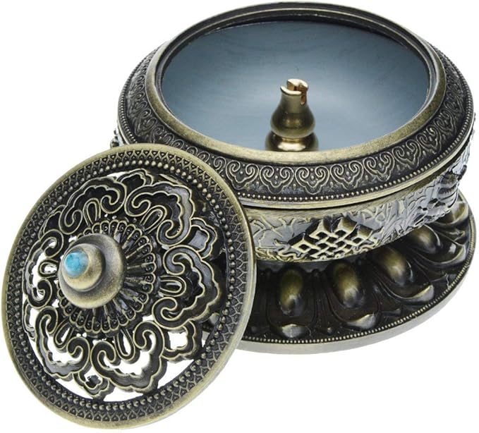 Saim Chinese Classic Style Incense Burner Alloy Metal Buddha Incense Holder Candle Censer - Buddhist Decor, Home Decoration - Small (Bronze)