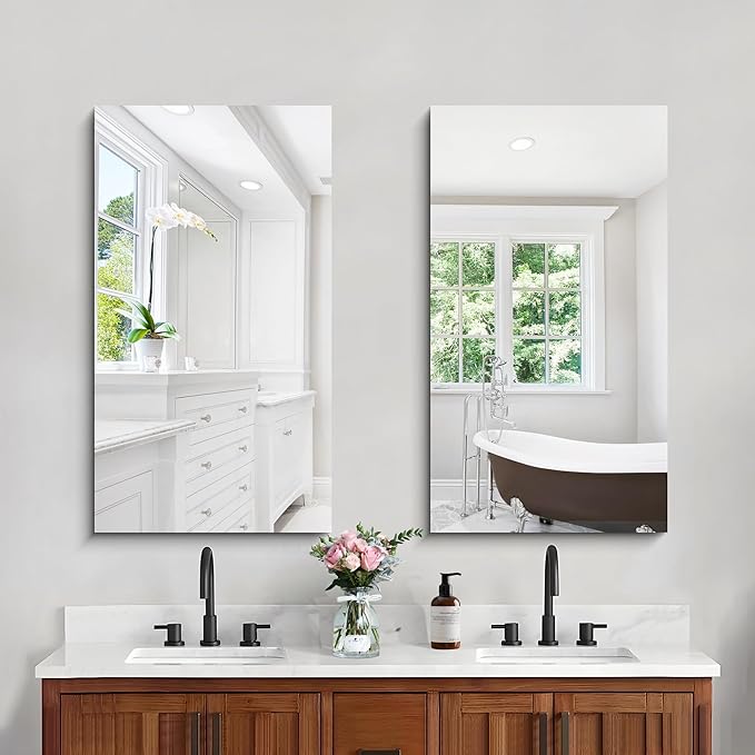 Frameless Mirror, 20x36 Inch Bathroom Mirrors for Wall, Rectangle Bathroom Vanity Mirrors with Polished Edge, Hangs Horizontally or Vertically for Bathroom, Bedroom and Living Room